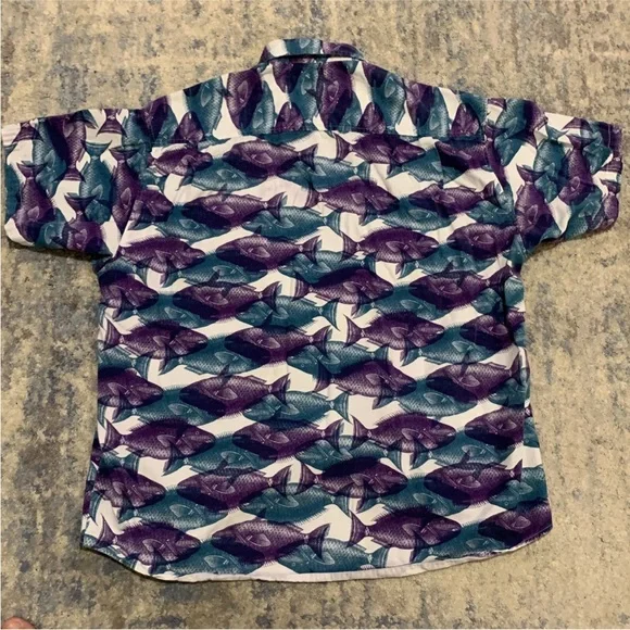 Vintage Guess Mens All Over Fish Print Cotton Short Sleeve Button Shirt XL USA - Picture 2 of 7